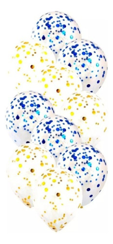 Globo Bombas Con Confeti X 10u Azul Y Dorado