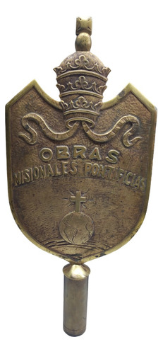 Antigu Escudo Estandarte Bronce Obras Misionales Pontificias