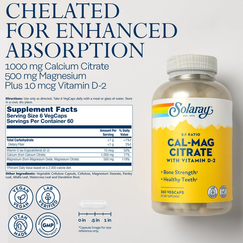 Solaray Cal-mag Citrate With Vitamin D 2:1 Capsules, 360 Cou