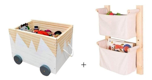 Organizador Toy Box + Guarda Brinquedos E Livros De Parede