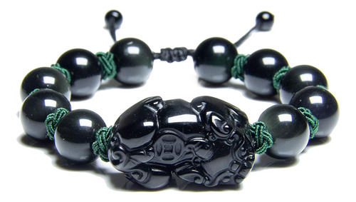 Pulsera De Riqueza De Obsidiana Negra Feng Shui Regalos...