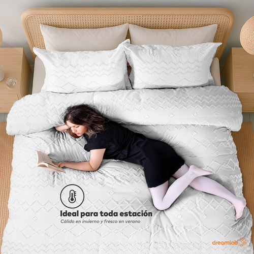 Juego de Funda Para Edredon Duvet con Textura Dreamlab, Tamaño Queen, Color Blanco