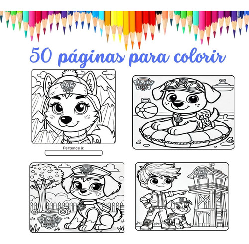 Livro De Colorir Patrulha Canina Estilo Bobbie Goods 50 Folhas 180g Capa Dura Personalizado Com Nome Na Capa