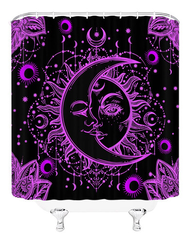 Cortina Ducha Sol Luna Color Morado Estrella Mandala