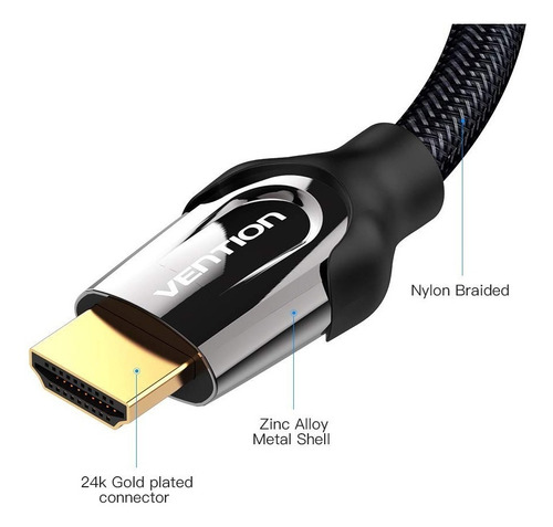 Cable Hdmi 2.0 Certificado 2 M Trenzado 4k 18 Gbps Vention