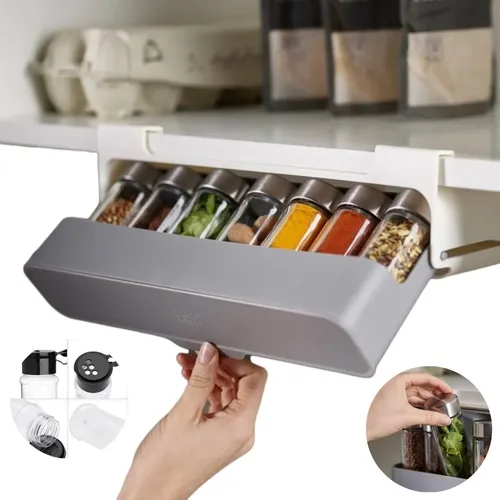 Especiero Plegable Organizador 6 Frascos Cocina Estante Blanco Y Gris