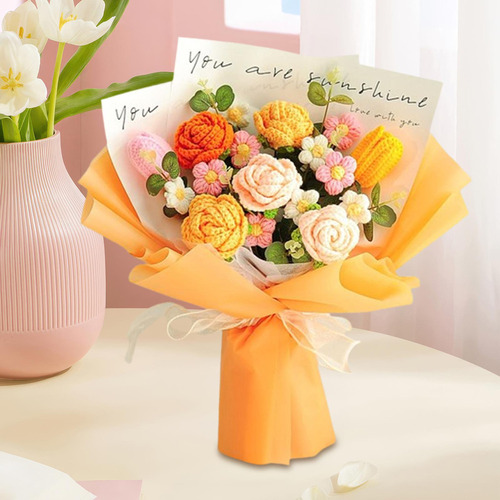 Flores De Crochet Bouquet Centro De Flor Artificial Naranja