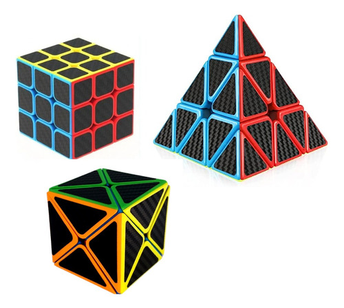 Cubos Rubik Pack X3 Qiyi Pyraminx Dino Warrior Carbono Cobra