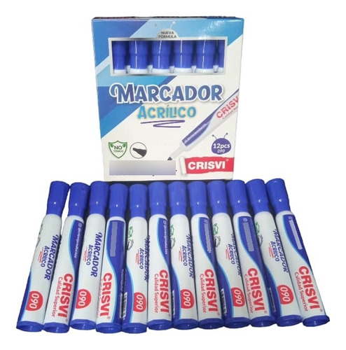 Marcador Pizarra Acrilica Color Azul Marca Crisvi Caja X 12