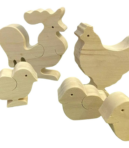 Set Familia De Animales Madera Juguetes Waldorf