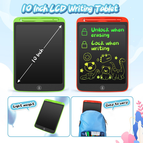 Tableta De Escritura Lcd 10 Para Niños, Paquete De 2 Rojo+verde