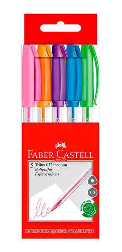 Boligrafo Lapicera Faber Castell Trilux 032 Pack X5 Colores