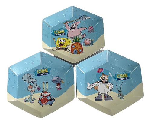 Platos Personalizados Hexagonales X 10 Bob Esponja Pastel