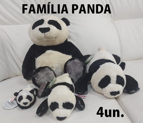 Familia Panda De Pelúcia Quase Real Com 4 Pçs Modelo Deitado