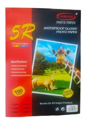 Papel Fotográfico R5 100 Hojas 230gr Brillante Foto