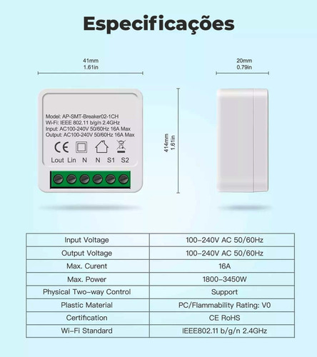 Smart Switch Mini Interruptor Inteligente Wi-fi Kit 2 Peças