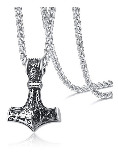 Collar Vikingo Mjolnir De Thor Nórdico Acero Quirúrgico 