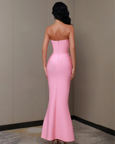 Vestido Strapless Con Aplicaciones De Perlas Modelo 6028-1