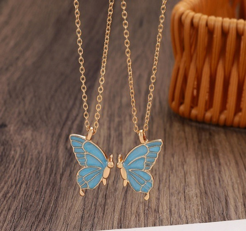 Set X 2 Collares Mariposas Para Mejores Amigas Bff 