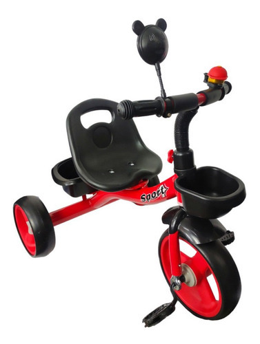 Triciclo Para Niños Infantil Con Canasto Salpicadera Espejo Color Rojo