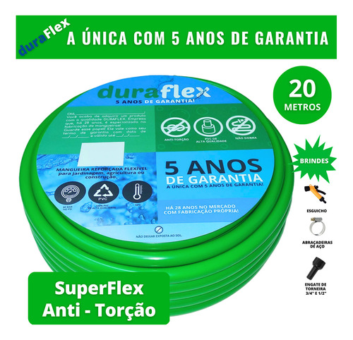 Mangueira Para Quintal Dupla Camada 20mts Duraflex Cor Verde