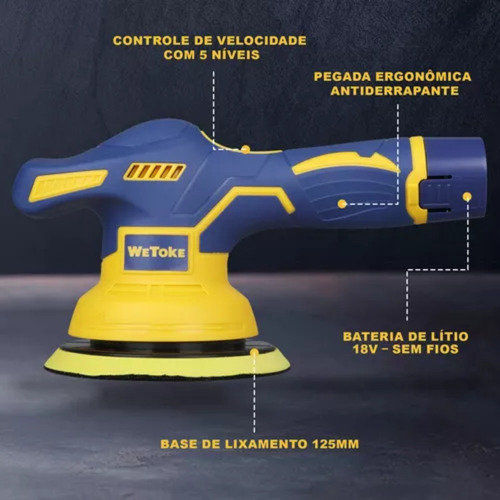 Politriz Automotiva Lixadeira Orbital Sem Fio 2 Baterias