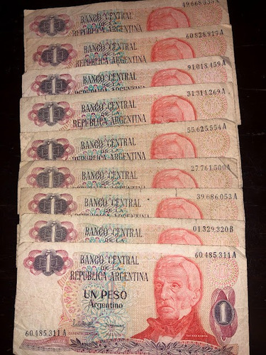 9 Billetes Antiguos Arg. Un Peso San Martín Serie A Y B