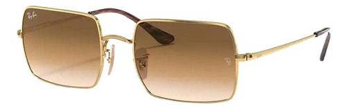 Óculos de sol Ray-Ban I-Shape Rectangle 1969 Standard armação de metal cor polished gold, lente light brown de cristal degradada, haste gold de metal - RB1969