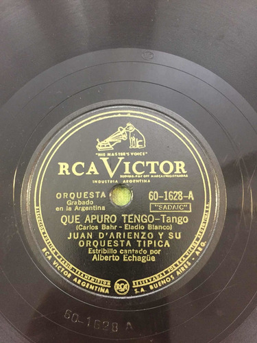 Disco De Pasta Rca Victor 78 Rpm Juan Darienzo 60-1628