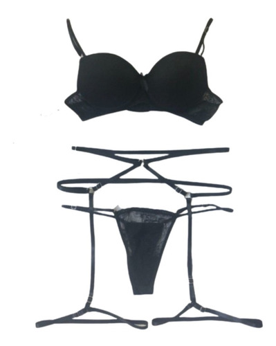 Conjunto Con Push Up Encaje + Arnes Lenceria Mujer