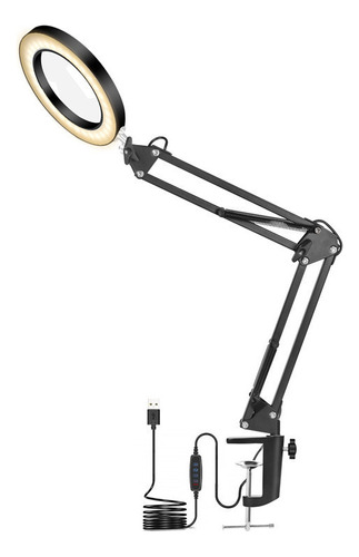Lámpara De Mesa Flexible Con Pinza Con Lupa 8x Color