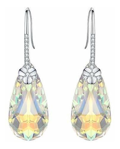 925 Sterling Silver Cz Teardrop Flower Hook Dangle Earrings 