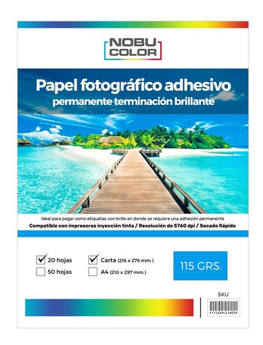 Papel Foto Glossy Adhesivo Permanente Nobucolor Carta 115gr.