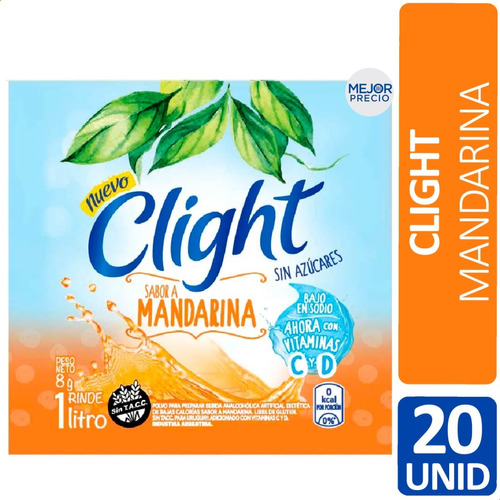 Imagen 1 de 4 de Jugo En Polvo Clight Mandarina Vitaminas C + D X20 Unid