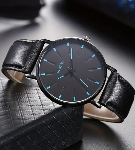 Reloj Casual Moderno Negro Semi Cuero Para Hombre Caballero 