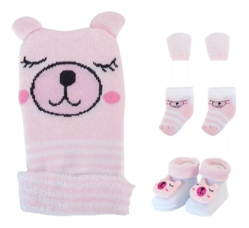 Kit Meia Bebe Recém Nascido Meia Touca Luva Pantufa Menina