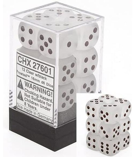 Chessex Dados Juegos D6 Escarchado Claro Con Blanco 16