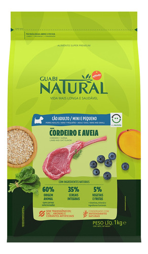 Alimento Natural Super Premium para cão adulto de raça mini e pequena sabor cordeiro e aveia em sacola de 1kg
