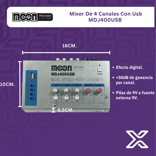 Mixer Moon Mdj400usb Mini Consola Sonido 4 Canales