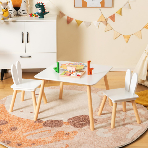Costzon Juego De Mesa Y Silla Para Niños 3 Piezas De Mesa De Color