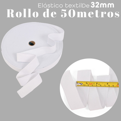 Elastico Crochette 32mm 20 Ligas Blanco Rollo Con 50mts Elástico Blanco