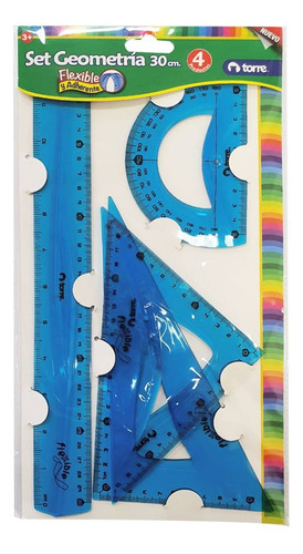 Set Geometría Flexible 30cm 4 Piezas Celeste Torre