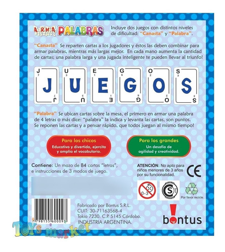 Imagen 3 de 5 de Juego De Cartas Infantil Bontus Para Llevar Juegos De Mesa