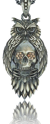 Collar Ave Buho Y Calavera Ojos De Rubi Acero 30x15mm