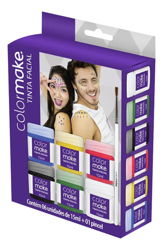 Kit Tinta Facial Com Pincel 15ml 6 Un Para Festa Cosplay