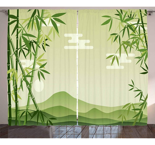 Ambesonne Green Leaf Curtains, Abstract Bamboo Trees In Japa