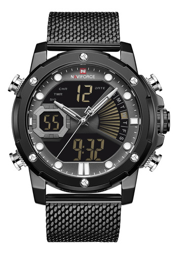 Reloj Hombre Negro Naviforce Doble Hora Deportivo Crono .