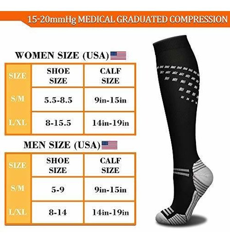 Calcetines De Compresion 15-20 Mmhg 6 Pares Mujeres Hombres