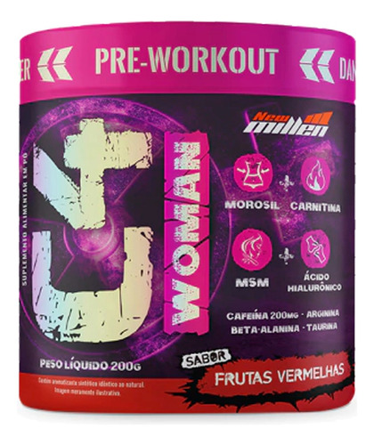 Pre Treino C4 Woman Com Acido Hialuronico 200g - New Millen Sabor Frutas vermelhas