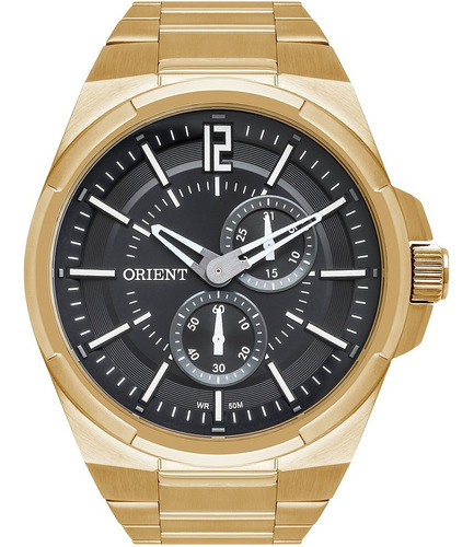 Relógio Orient Dourado Masculino Sport Grande Mgssm034g2kx Cor do fundo Preto